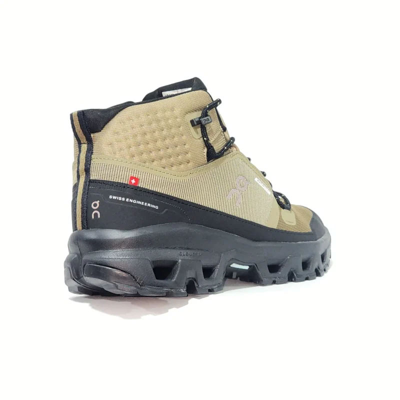 ON-ROCK-CAFE-STD_27 Botas On Cloud Rock verde militar, café con negro para hombre — impermeables, ligeras y cómodas, perfectas para trekking, caminatas urbanas o aventuras al aire libre.